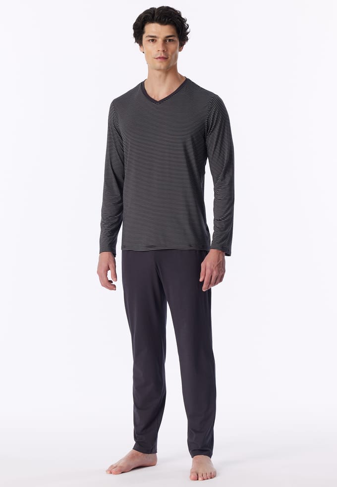 Lange pyjama met gestreept motief in grafiet - Long Life Soft 52