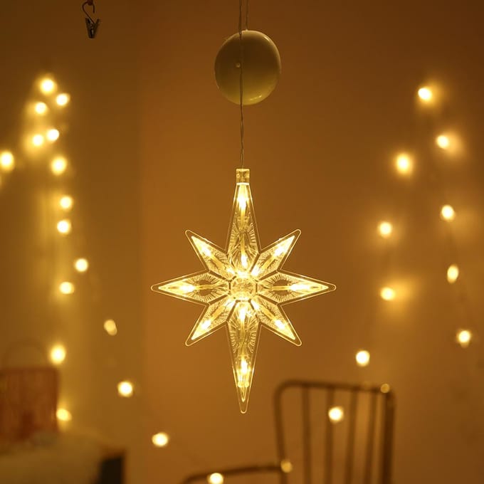 Raamzuignap Feestlamp LED Kerstbomen Rendier Bel Ster Kerstman Hangende Slinger Licht Muur brown