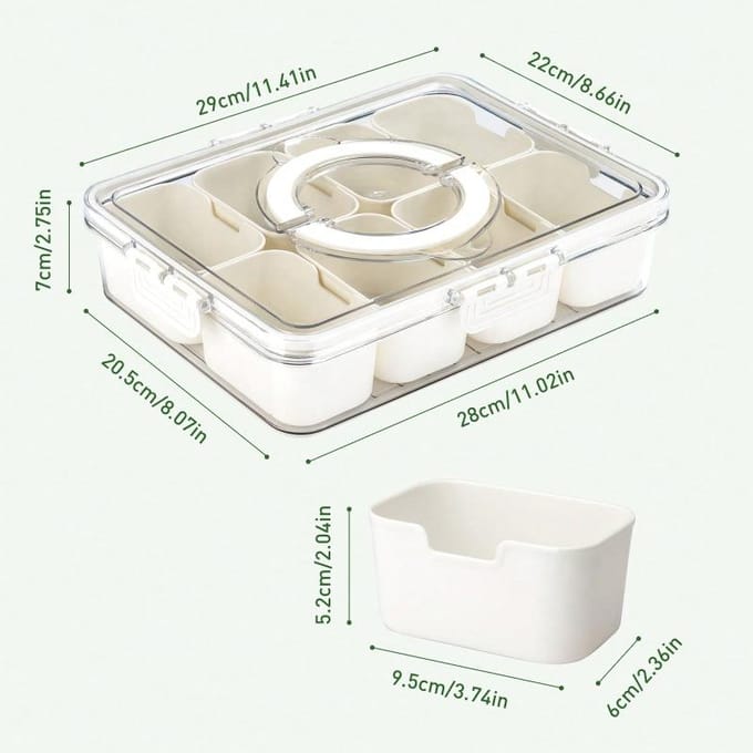 1 Stuks Verdeelde Serveerschaal Met Deksel En Handvat Verdeelde Snackdoos, Draagbare Snackdoos Snackcontainers Eight Grid beige