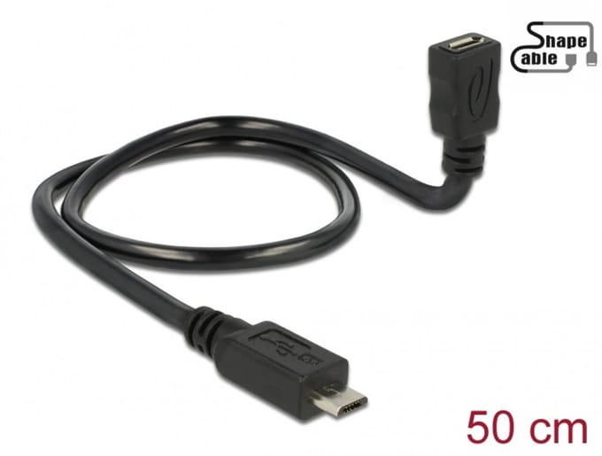 Delock Cable USB 2.0 Micro-B male > USB 2.0 Micro-B female OTG ShapeCable 0.50 m