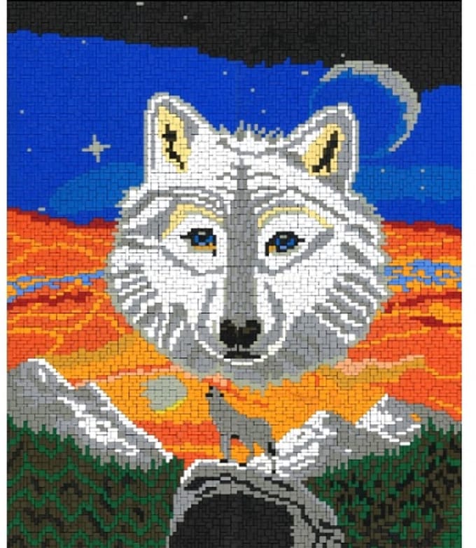 Stickit Wolf met glow-in-the-dark stenen, ca. 9.500 steentjes, compatibel met Ministeck