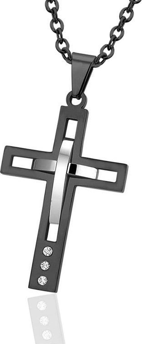 Montebello Ketting Cross - 316L Staal PVD - Kruis - 50x28mm - 60cm
