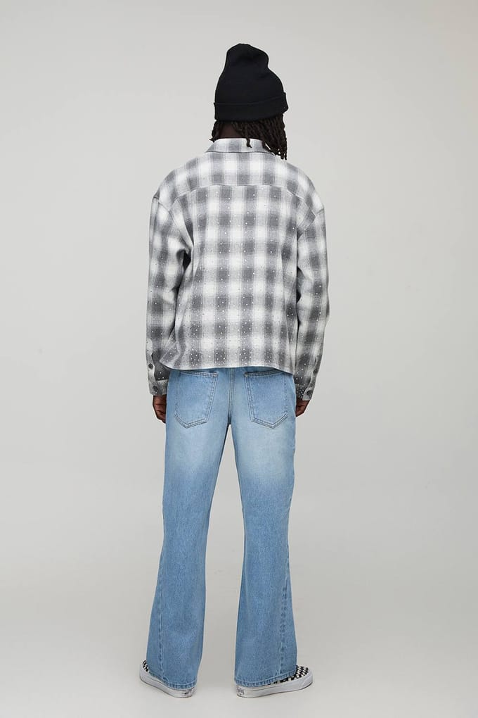 Rechte, uitlopende jeans met rhinestone-versieringen | Light Blue | Size 32R