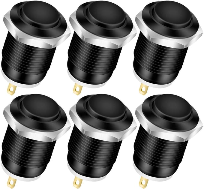 Drukknopschakelaars - Kortstondige schakelaars - Circuits Bediening - IP65 Waterdicht - 12 mm - Zwart