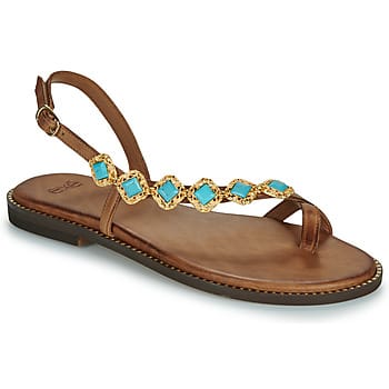 Platte sandalen Exé Shoes 530-MILOS-LEATHER-BROWN-TURQUOISE
