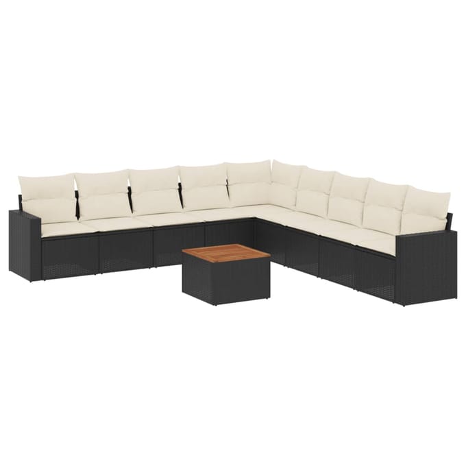 vidaXL - 10-delige - Loungeset - met - kussens - poly - rattan - zwart