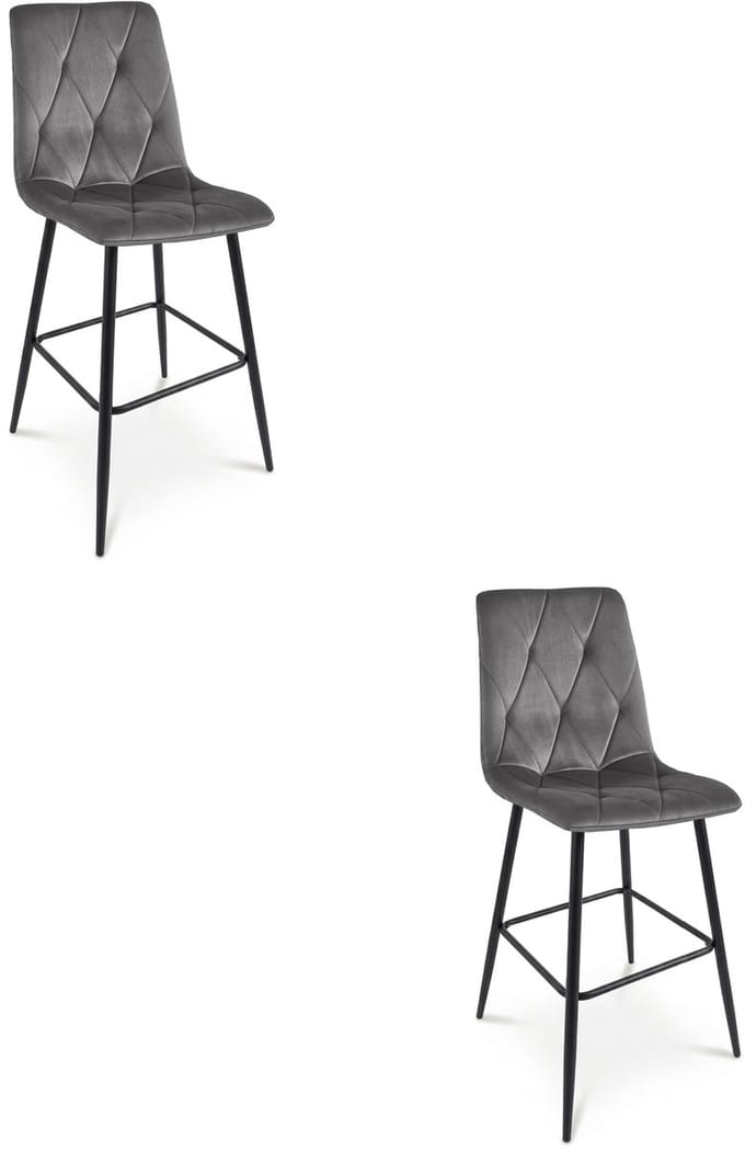 Set van 2 barkrukken LIBRA - Donkergrijs fluweel - Zwarte metalen poten - Modern design