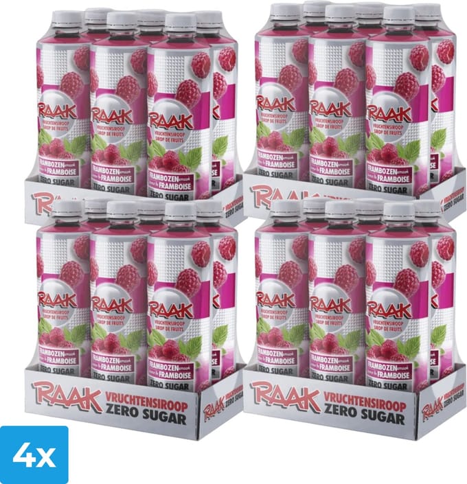 4x Raak Vruchtensiroop Framboos Zero Sugar (6x 750ml)