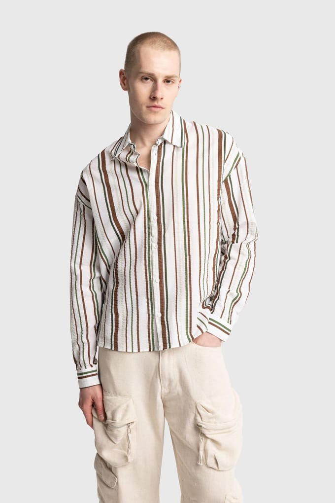 Ontspannen Pasvorm Gestreepte Katoenen Shirt