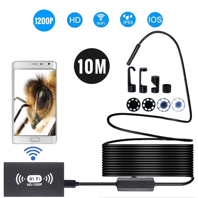Videocamera endoscopio draadloos 8mm IP68 WiFi waterdicht 2.0MP 10M black