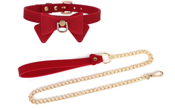 Smart Moves - Siliconen Collar met Strik en Gouden Leiband - Rood