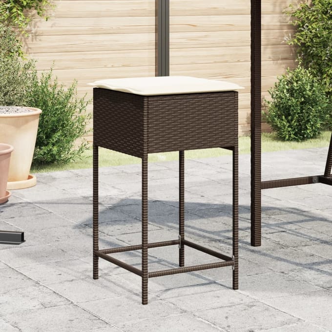 vidaXL - Tuinbarkrukken - 2 - st - met - kussens - poly - rattan - bruin