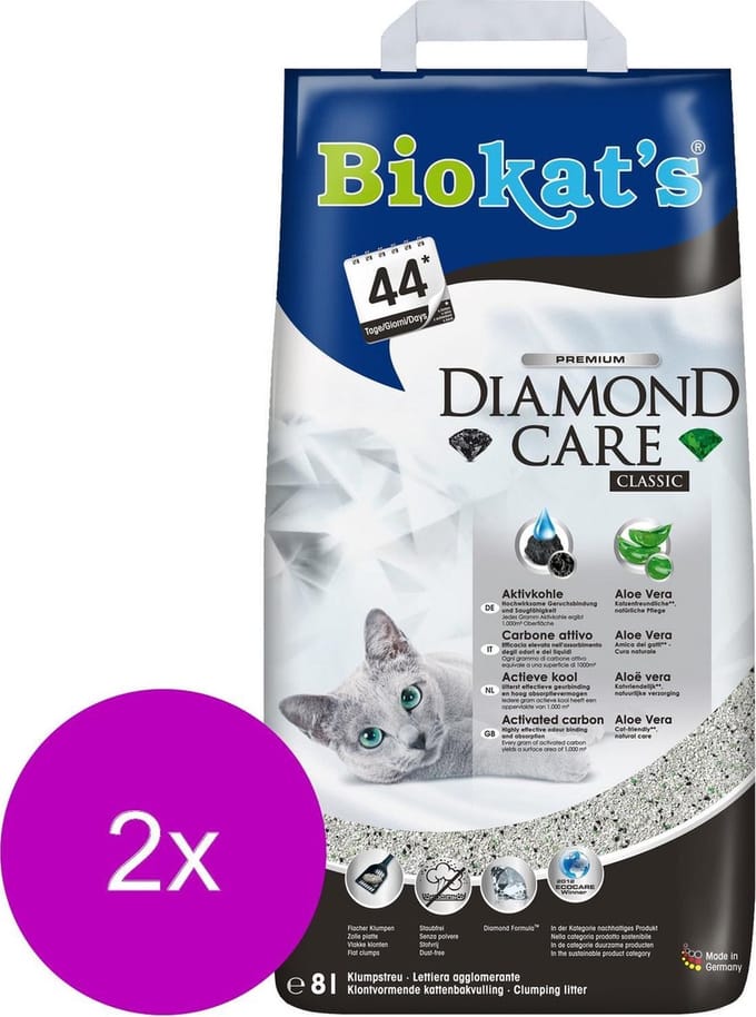 Biokat's Diamond Care Classic Aloe Vera Geur - Kattenbakvulling - 2 x 8 l