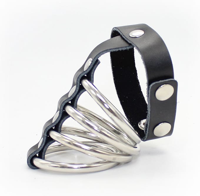 vscnovelty® Chastity Cage Device - kuisheidskooi - metalen ring - PU leer - zwart