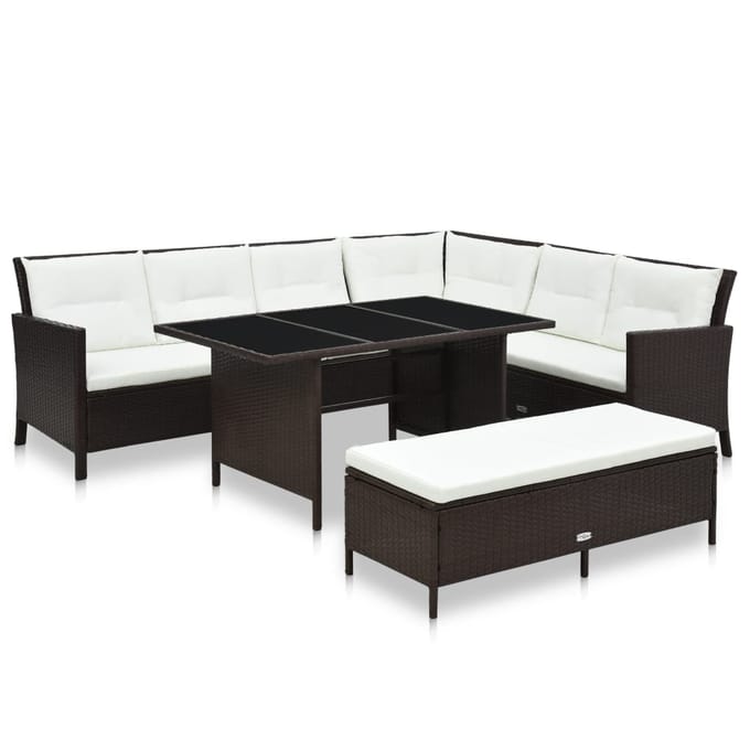 vidaXL - 3-delige - Loungeset - met - kussens - poly - rattan - bruin