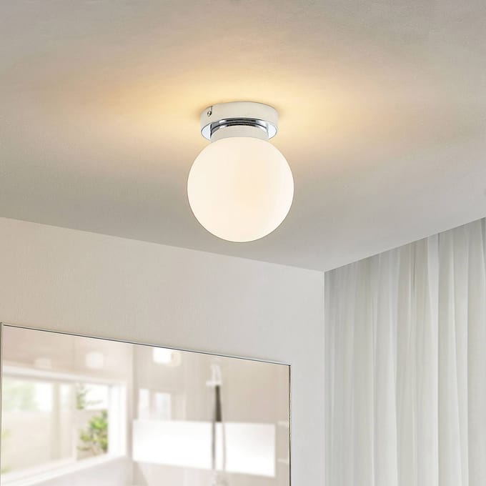 Lindby - Plafondlamp badkamer - 1licht - Staal, glas - H: 18 cm - E14 - chroom