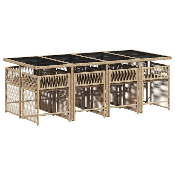 vidaXL - 9-delige - Tuinset - met - kussens - poly - rattan - beige