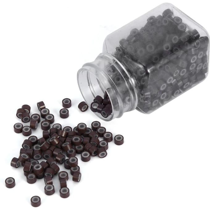 500 STKS Fles Professionele Silicone Gevoerde Link Ringen Kralen Gereedschap Voor Hairextensions(Bruin) gray