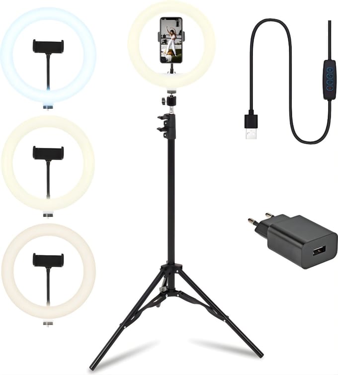 DnA® Ringlamp - Ring Light - Ringlamp Met Statief - Zwart - 26cm x 26cm x 186cm