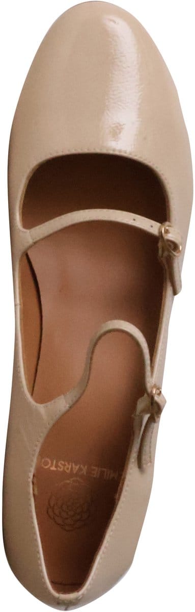 Leren ballerina's met hak, kleur Pivoine