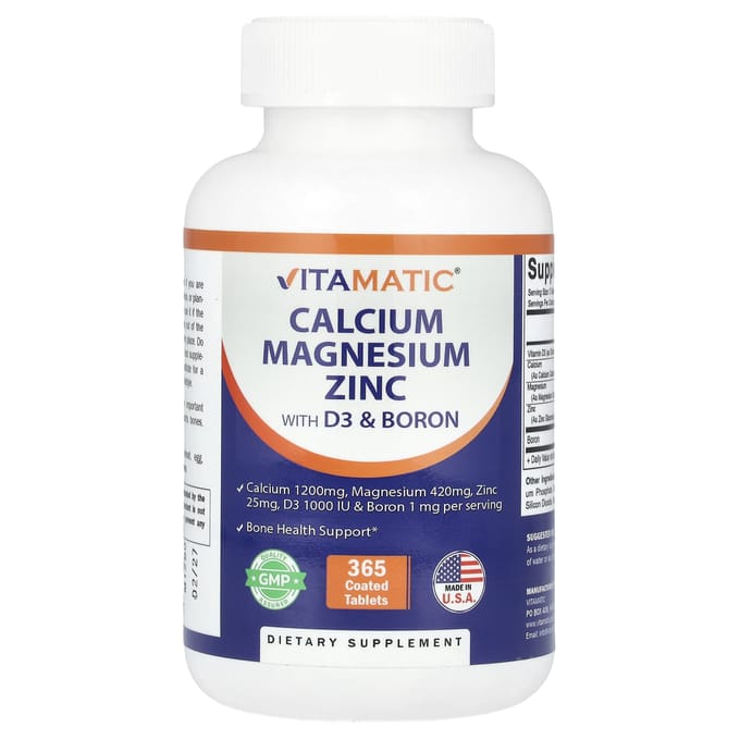 Vitamatic, Calcium, Magnesium, Zink (met D3 en Borium), 365 Gecoate Tabletten