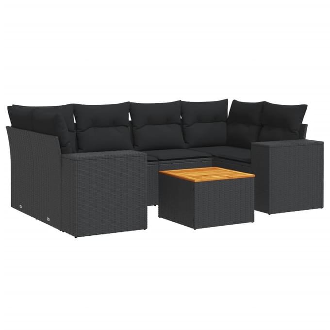 vidaXL - 7-delige - Loungeset - met - kussens - poly - rattan - zwart