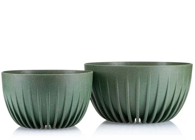 HowHomely Eco Wood - Bloempot - Groene Stroken - 24 cm - Inclusief Inzetstuk