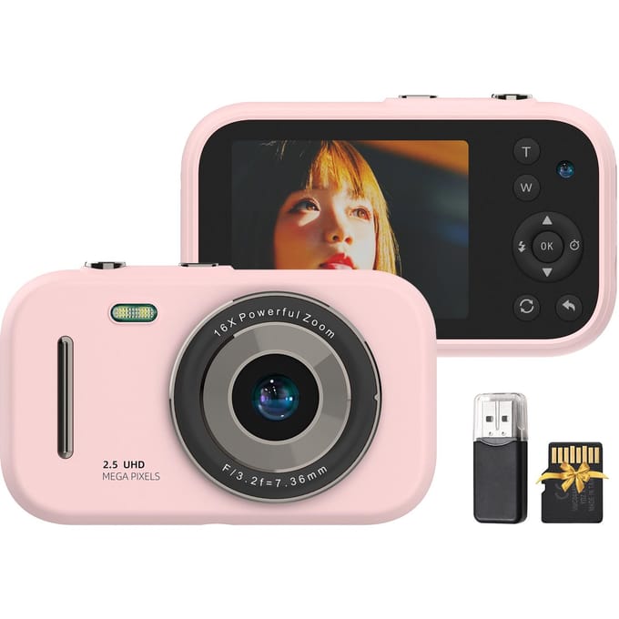 Appareil photo numérique 1080P Caméra vidéo numérique portable 48MP Double objectif Écran IPS 2,8 pouces Jeu rose