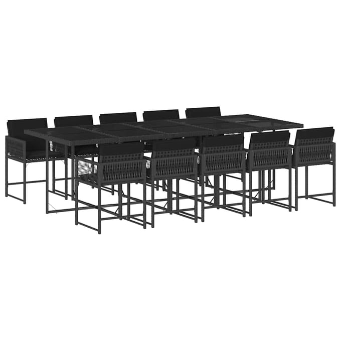 vidaXL - 11-delige - Tuinset - met - kussens - poly - rattan - zwart
