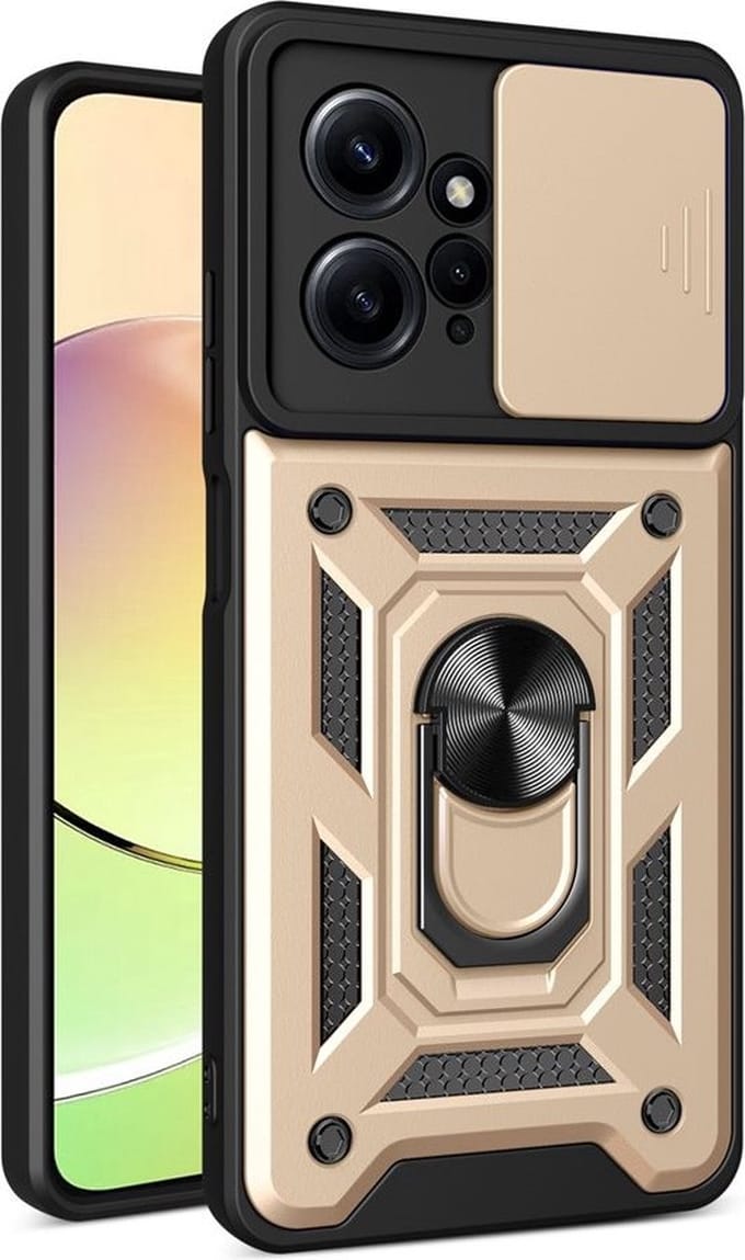 MobyDefend Hoesje - Geschikt voor Xiaomi Redmi Note 12 4G - Pantsercase Met Draaibare Ring - Goud