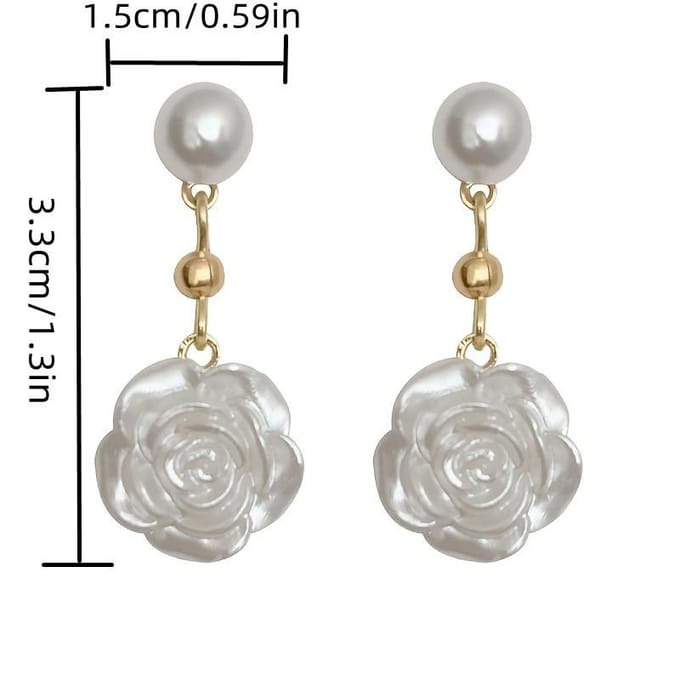 Super Fee Camellia Parelmoer Wit Roos Parel Oorbellen, Temperament Nieuwe Lichte Luxe Stud Oorbellen wit