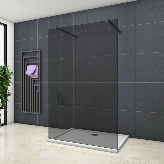 Inloopdouche Vrijstaand Black Dahlia 100x200cm 10mm Rookglas Antikalk Mat Zwart