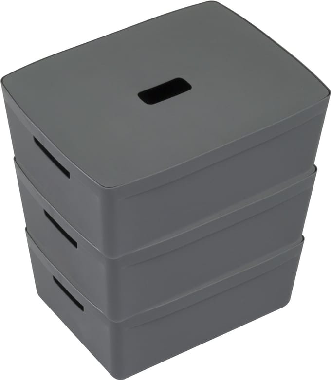 Kangaro opbergboxen - 20 liter - antraciet -set van 3 stuks inclusief deksels