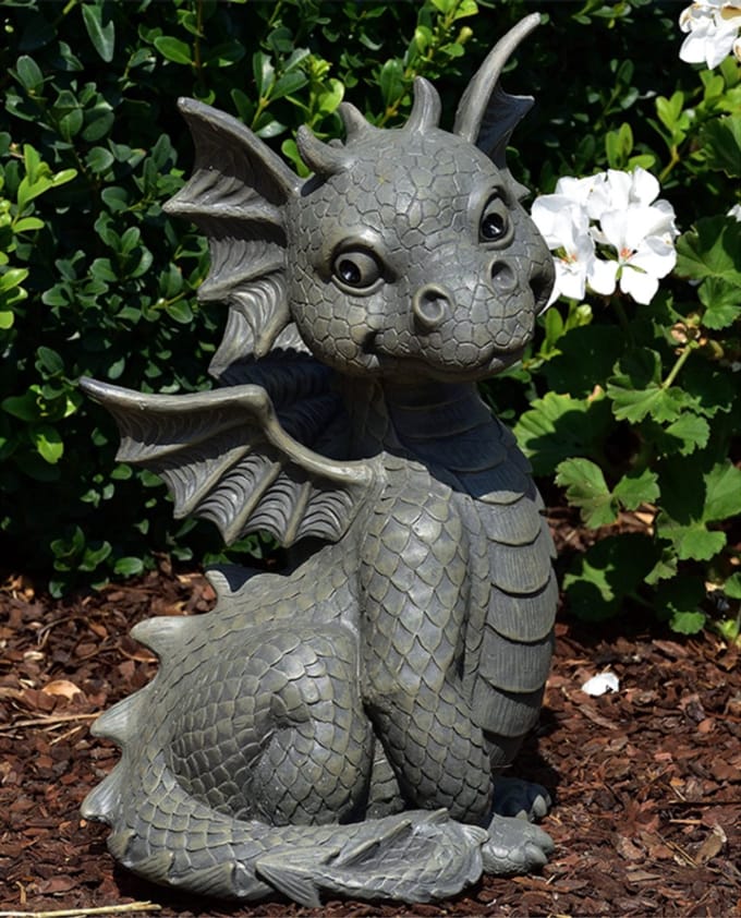 Boutique Trukado - Beeld/figuur - Tuindraak "Zittend" - Drakenbeeldje 29,5cm