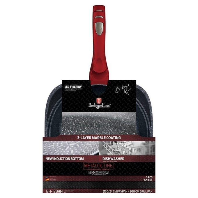 2 koekenpannen en 1 grillpan van Berlinger Haus (rood metallic)