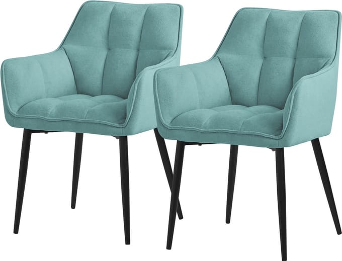ML-Design eetkamerstoelen set van 2 in badstof, petrol, keukenstoel met dikke gestoffeerde zitting & metalen poten, woonkamerstoel met rugleuning en armleuningen, ergonomische loungestoel