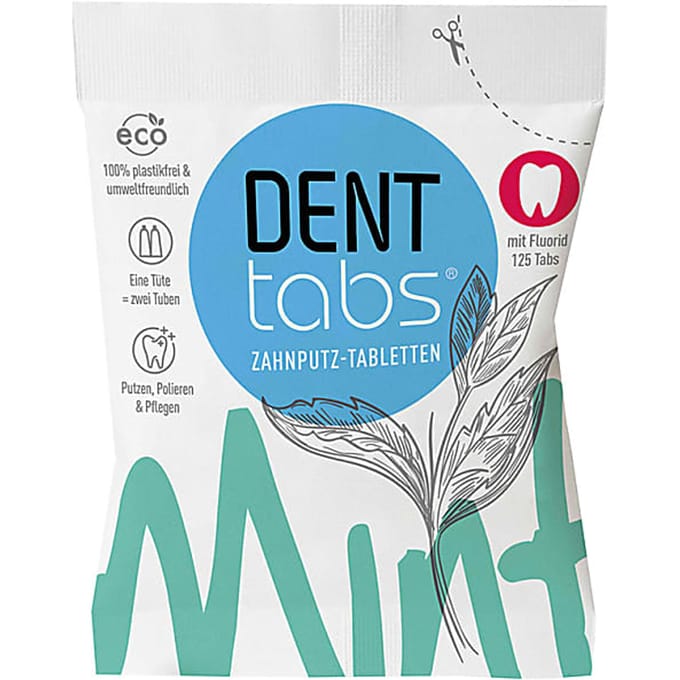 Denttabs tandpastatabletten Mint met fluoride - 125 stuks - vegan - plasticvrij