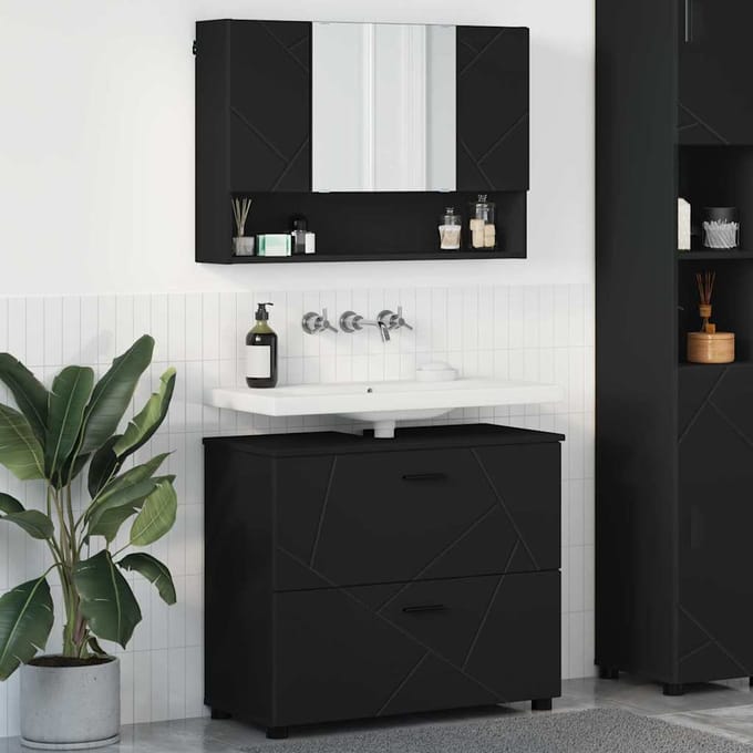 vidaXL - Badkamermeubel - Set - 2 - st - Zwart - 76,5 - x - 35 - x - 64 - cm