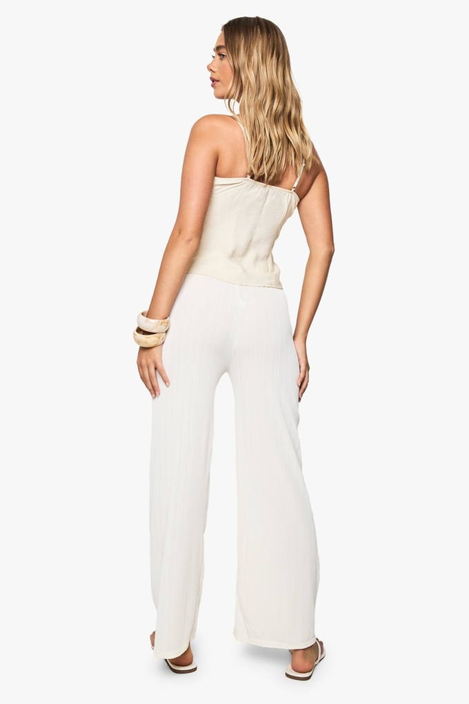 boohoo Dames Geweven getextureerde broek | Creme | Maat: Small/Medium