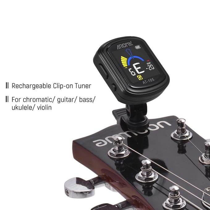 AROMA AT-105 Oplaadbare Clip-on Tuner Kleurenscherm Ingebouwde batterij voor black