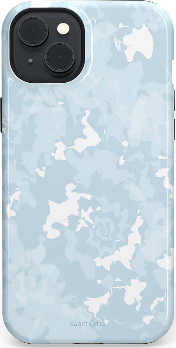 Casetastic hoesje geschikt voor Apple iPhone 15 Plus - MagSafe - Dubbellaagse bescherming - Blauwe wervels - Fashion Case - Wit Lichtgrijs