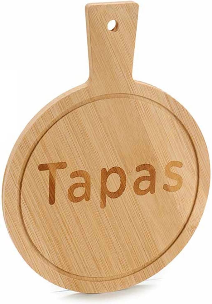 Kinvara serveerplank - bamboe - 19 x 14 cm -rond - met handvat - hapjes/tapas