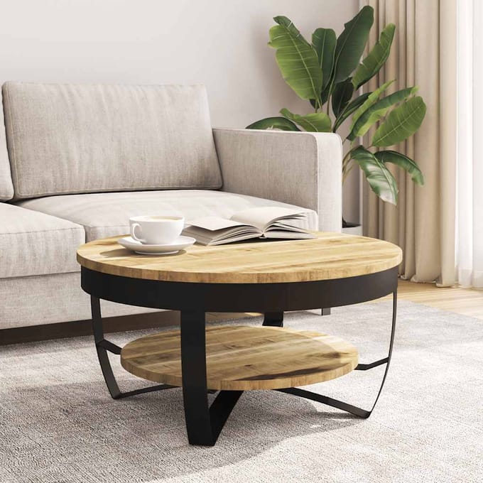vidaXL - Salontafel - 65x32 - cm - massief - ruw - mangohout