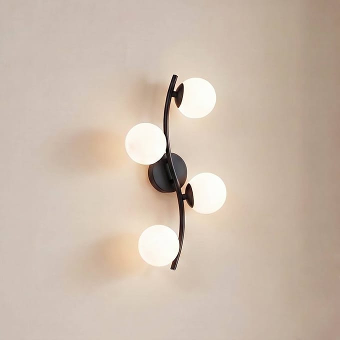 Lindby - wandlamp - 4lichts - Glas, metaal - H: 47.5 cm - G9 - wit, zwart