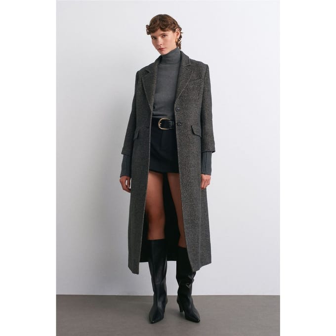 Getextureerde Tweed Lange Overjas