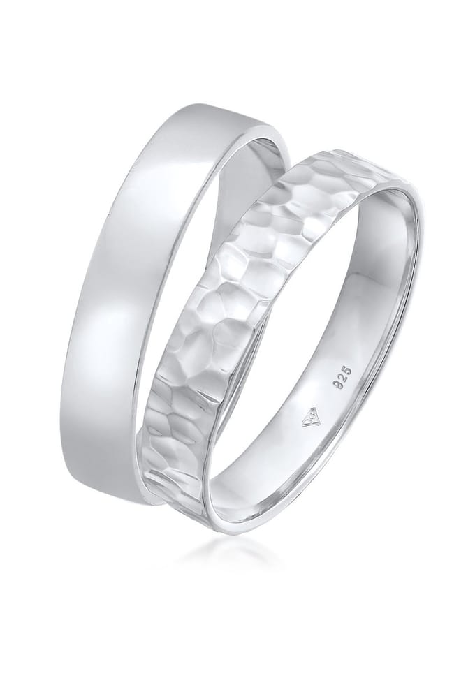 KUZZOI - Ring - Heren Band Set Basis Gehamerd in 925 Sterling Zilver Geoxideerd - Heren