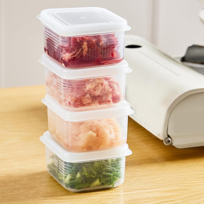 4 stuks Diepvleesdoos Goede Afsluiting Voedselkwaliteit Koelkast Opbergcontainer Voedselconservatie white