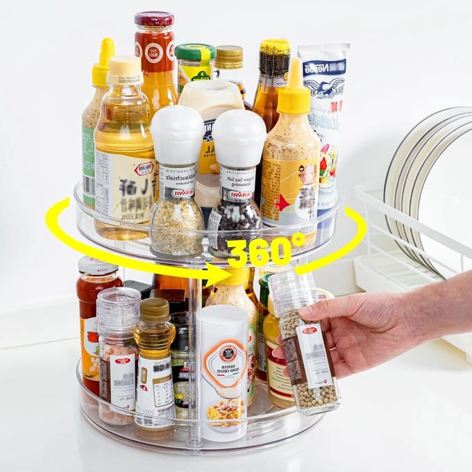 Famanu - Lazy Susan kastorganizer met 2 verdiepingen 23 cm, transparant