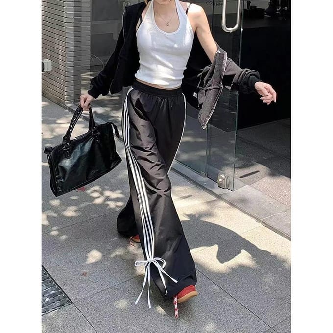Pantalon Décontracté Été Nouveau Design Nœud Papillon Pantalon Large L noir