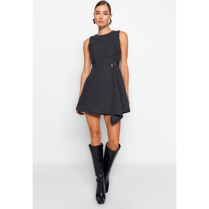 Dames Grau Fischgrät Mini Mouwloos Casual Regular fit Jurken